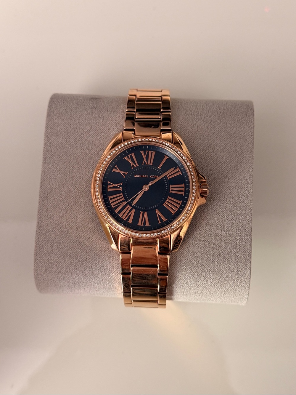 Michael Kors Rose Gold-Tone Bracelet Watch with navy Dial and Crystal Bezel